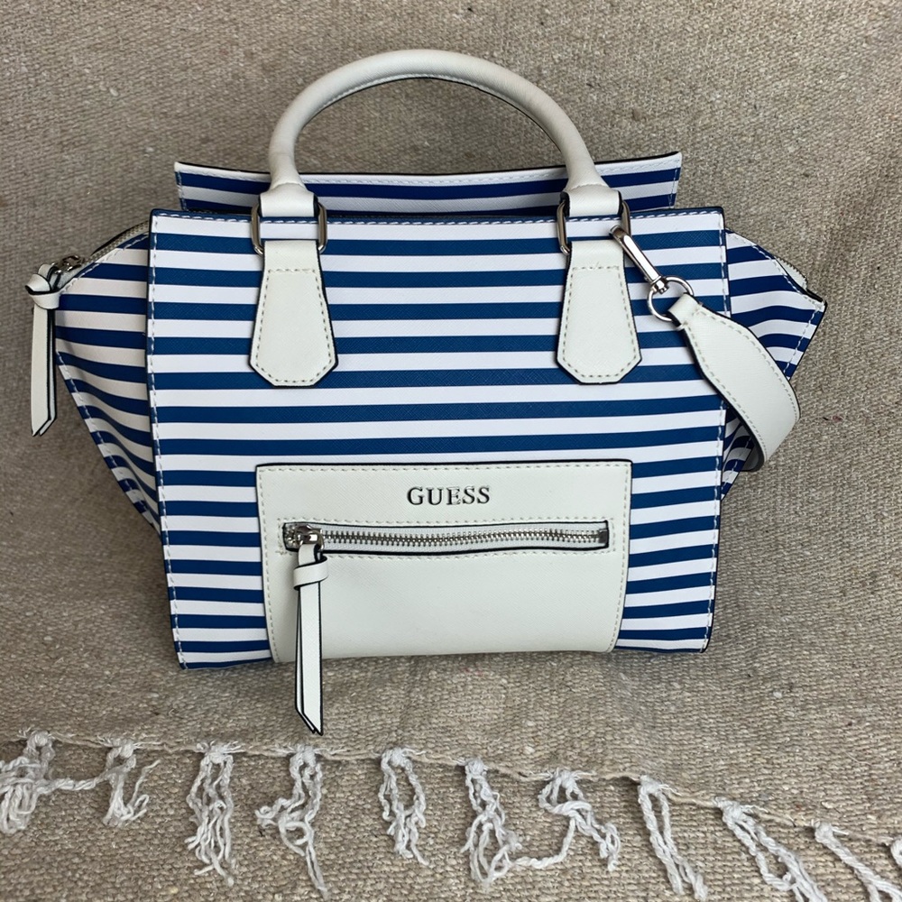 Guess blue and white striped purse